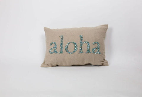 12 x 18 Natural Linen Aloha Beaded pillow
