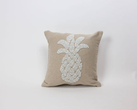 12 x 12 Natural Linen Pillow Cover with Beaded Pineapple: 12x12