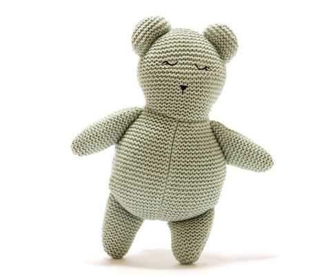 Organic Cotton Knitted Teal Teddy Bear Toy