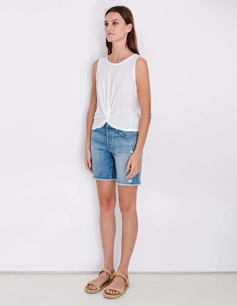 Sleeveless Twist Tie Tank - White