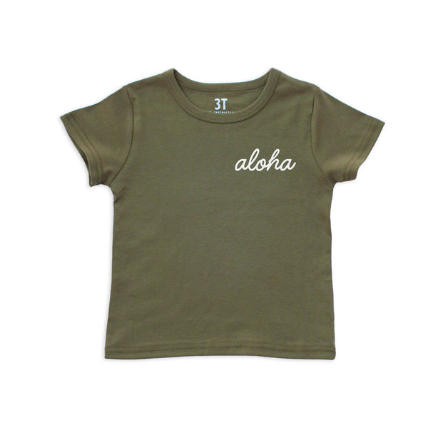 Aloha Cursive Kids Organic Cotton Tee | Varied Colors