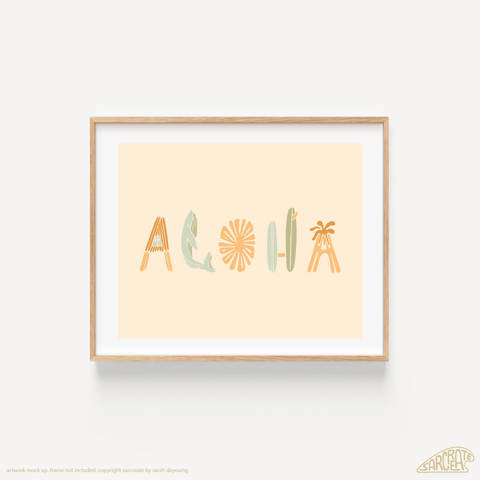 Aloha Shapes 8x10 Print | Whale, Volcano, Opihi, Surfboard