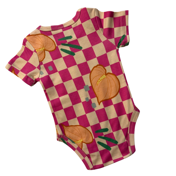 Classic Onesie - Checkered Pink Anthuriums