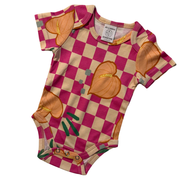 Classic Onesie - Checkered Pink Anthuriums