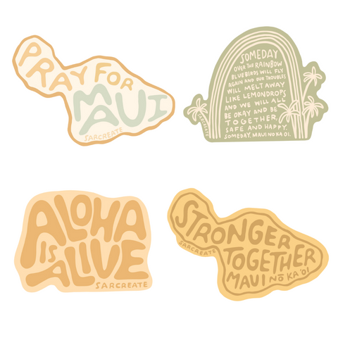 4 Pack Maui Stickers Wildfire Relief Donations