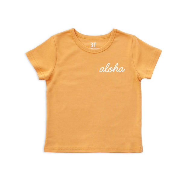 Aloha Cursive Kids Organic Cotton Tee | Varied Colors