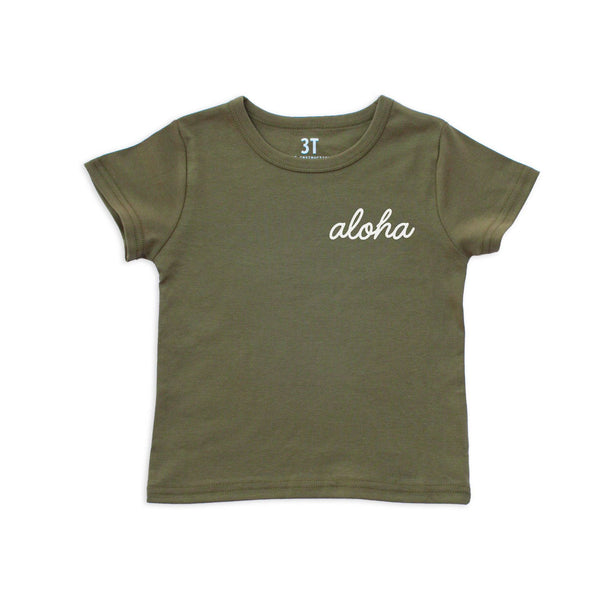 Aloha Cursive Kids Organic Cotton Tee | Varied Colors