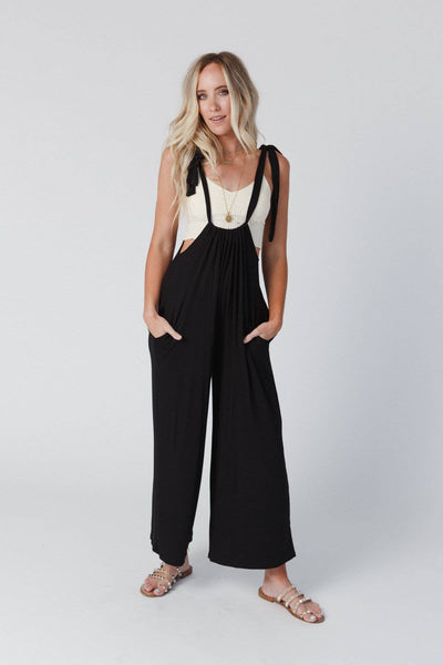 Forever Relaxed Gathered Jumpsuit - Black: