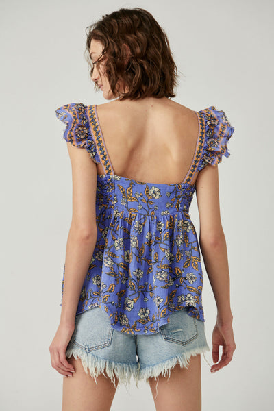 Free People Nala Printed Babydoll In Cobalt Floral