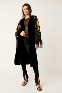 Free People Bali Rosalina Duster Jacket With Yellow Embroidered Flowers