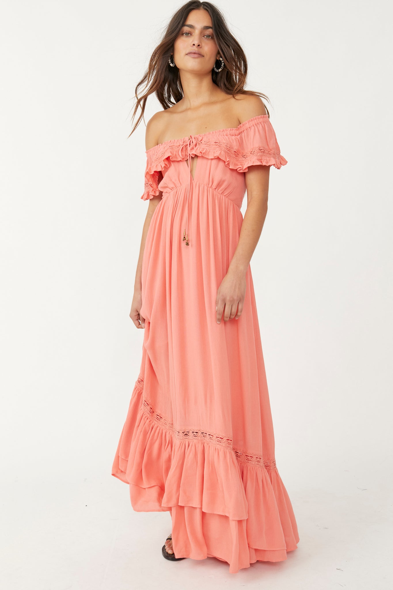 off the shoulder free people dress Julietta Linen Off-The-Shoulder Maxi Dress