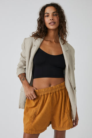 Free People Get Free Poplin Pull On Shorts In Spiced Pecan
