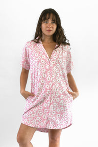 Aloha Shirt Dress - Pink Bloom