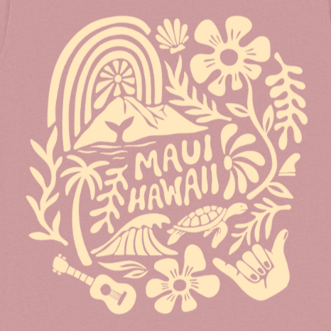 Maui Hawaii Icons North Shore Things Unisex Tee | Mauve Pink