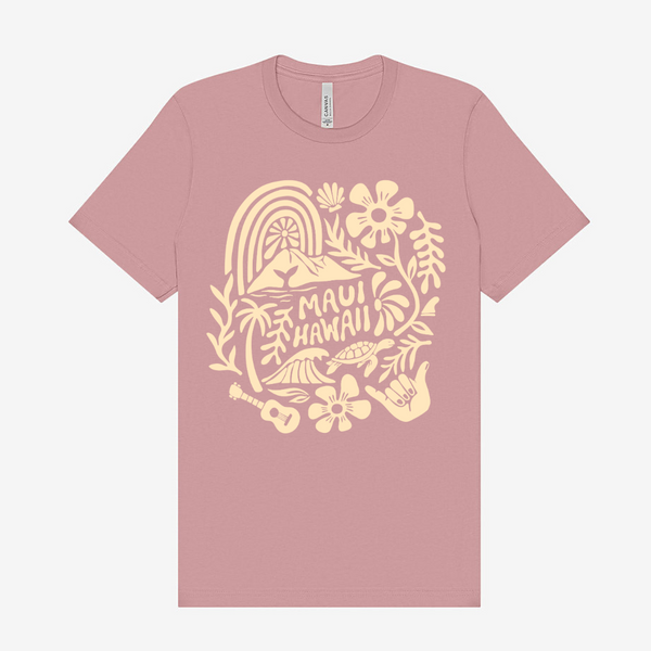 Maui Hawaii Icons North Shore Things Unisex Tee | Mauve Pink