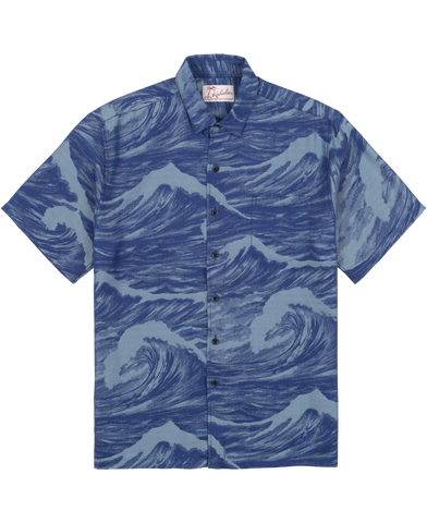 Peahi Jaws Wave On Maui Jacquard Aloha Shirt | Navy Blue