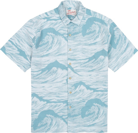 Peahi Jaws Wave On Maui Jacquard Aloha Shirt | Teal