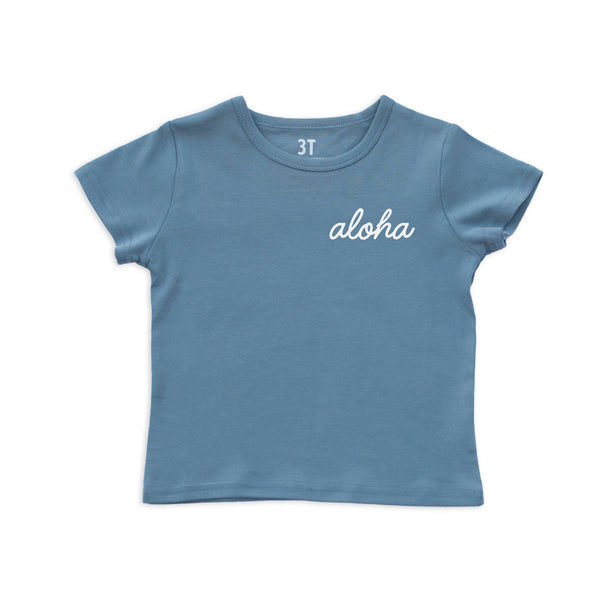 Aloha Cursive Kids Organic Cotton Tee | Varied Colors