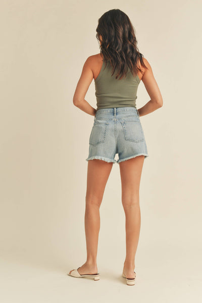 Light Wash Distressed Short