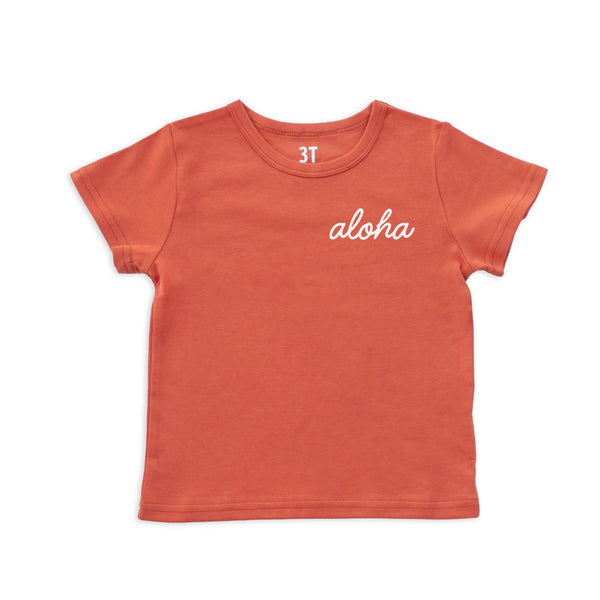 Aloha Cursive Kids Organic Cotton Tee | Varied Colors