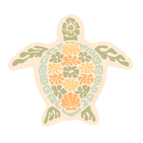 Turtle With Flowers Sticker - Honu