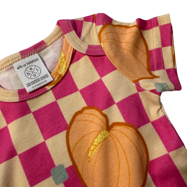 Classic Onesie - Checkered Pink Anthuriums
