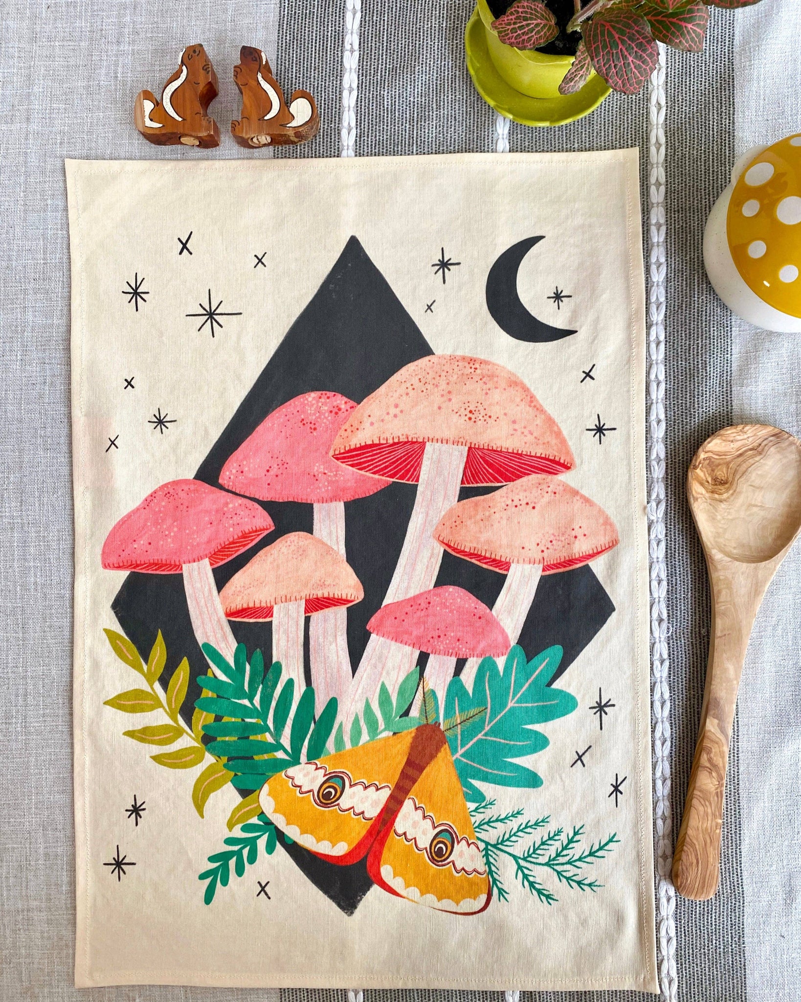 Midnight Mushrooms Tea Towel