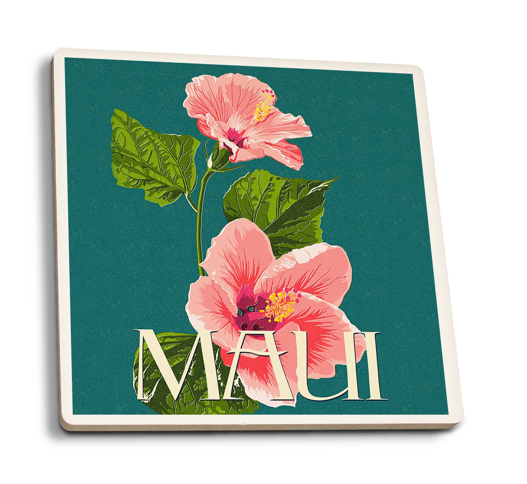 Pink Hibiscus Flower Letter Maui Coaster