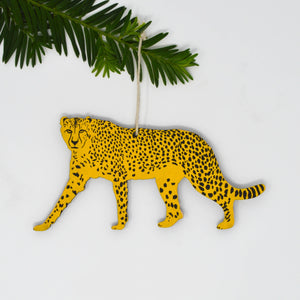 Wooden Silkscreen Cheetah Ornament