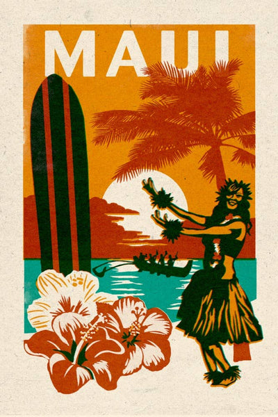 ART PRINTS Maui, Hawai'i, Woodblock: 8x12 Art Print