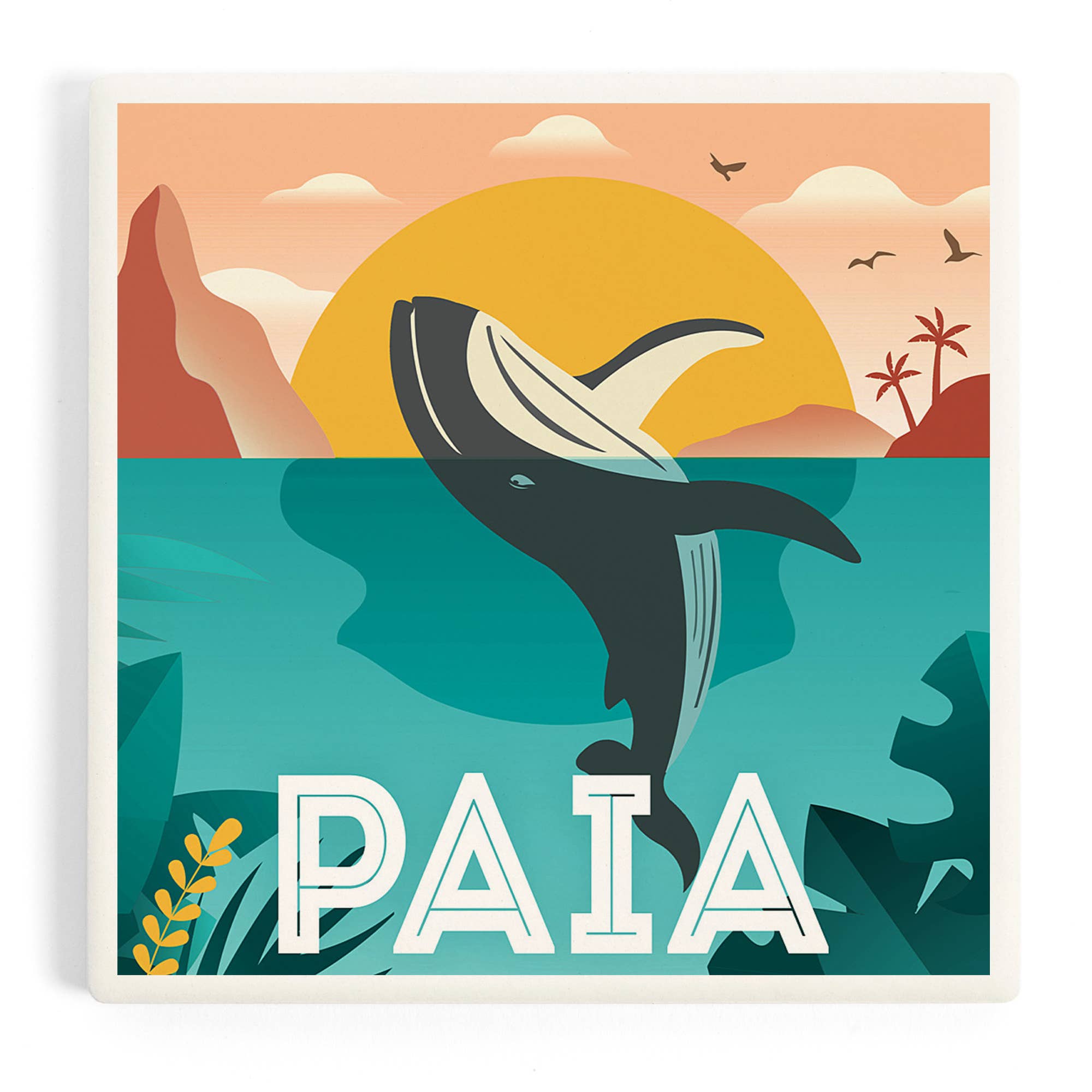 Paia Whale and Tropical Sunset Coaster