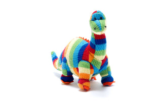 Knitted Bold Stripe Diplodocus Dinosaur Baby Rattle