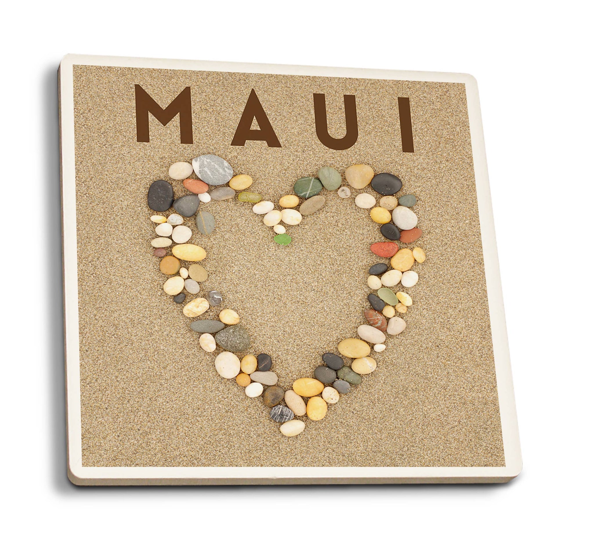 Maui Hawaii Stone Heart on Sand Coaster