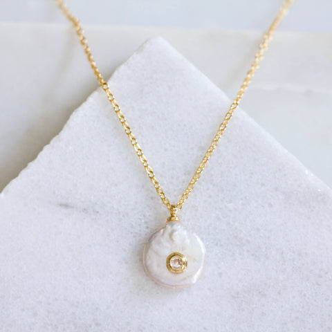 CZ Inlay Pearl Necklace