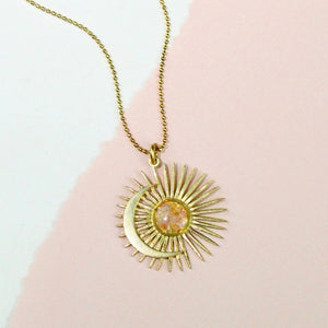 Celestial Sun and Moon Pendant Necklace | Mother Of Pearl