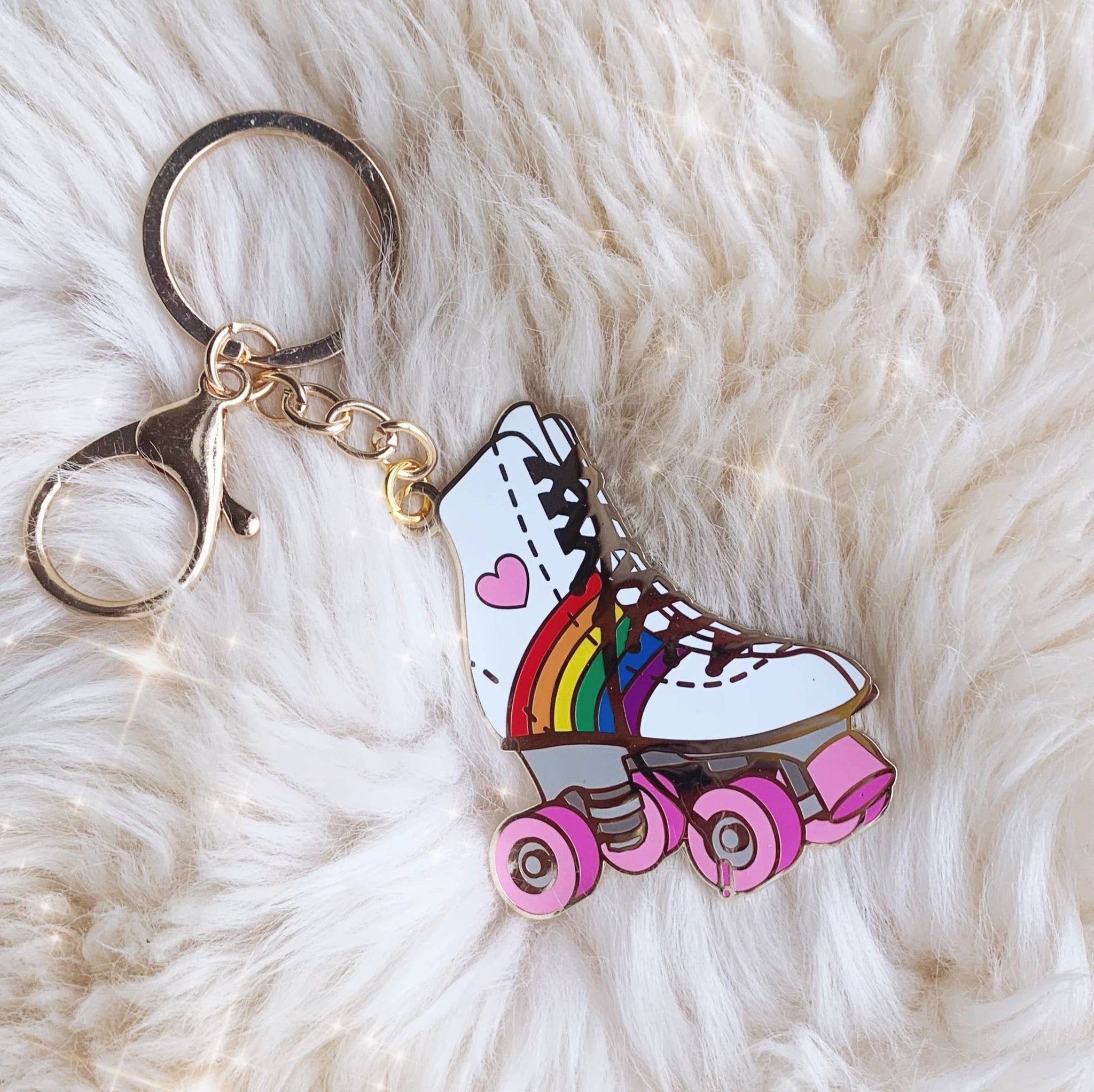 Roller Skate Enamel Keychain - Rainbow Wildflower
