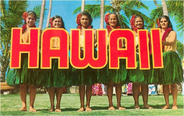 Vintage Postcard - Hula Girls