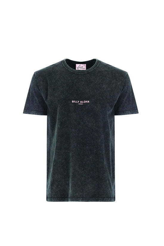 Mini Logo Acid Wash Tee In Charcoal Gray With Pink