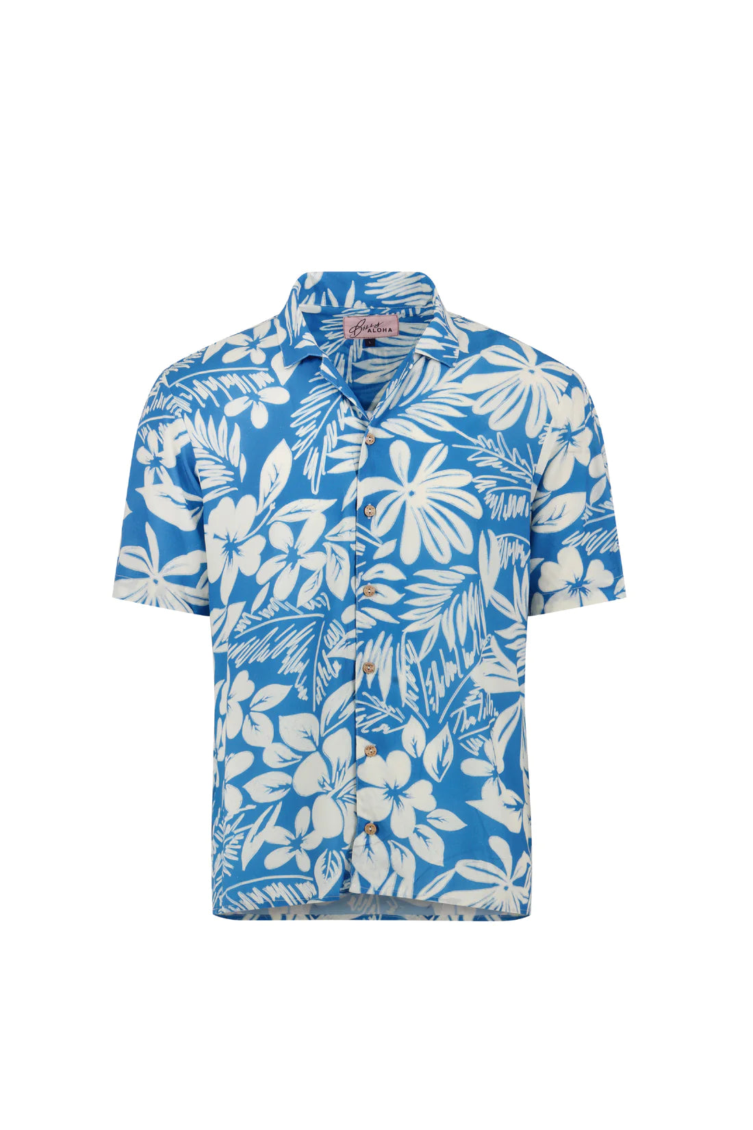 Blue Flower Aloha Shirt Button Down