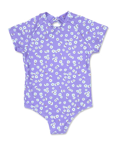 Purple Daisy One Piece Swim Suit For Girls