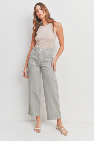 Seamed Utility Straight Leg Pant Olive Green