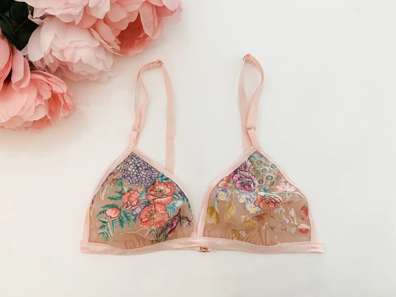 Triangle Bralette: Blush Bouquet Embroidery