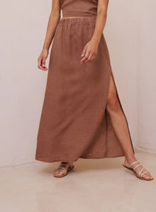 Terracotta High Waist Maxi Skirt With Slit