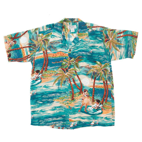 Hula Aloha Mens Shirt - Teal 1145