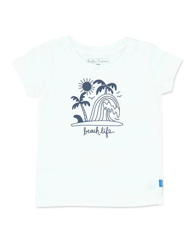 Beach Life Everyday Kids Tee - White With Blue