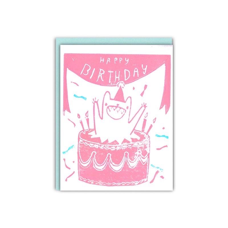 Pink Cake Monster Birthday Card